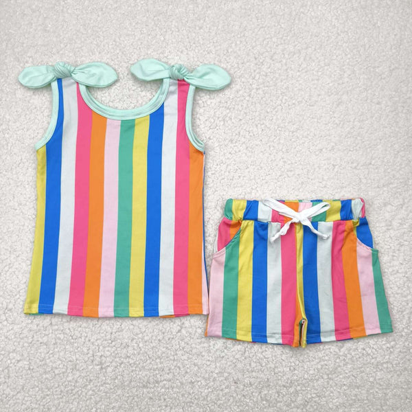 GSSO2540 RTS girl clothes colorful stripes toddler girl summer outfit