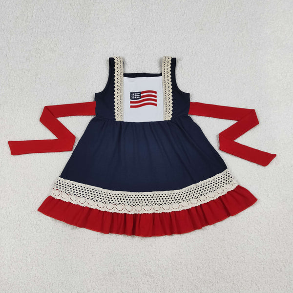 GSD4087 Pay attention to the sizes RTS kids girl clothes 4th of July flag embroidery girl summer dress