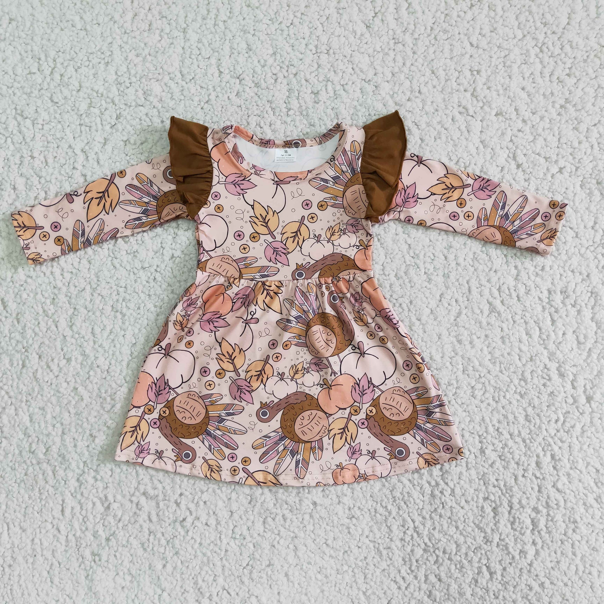 6 A6-11 girl thanksgiving turkey winter long sleeve dress - promotion 2023.10.21