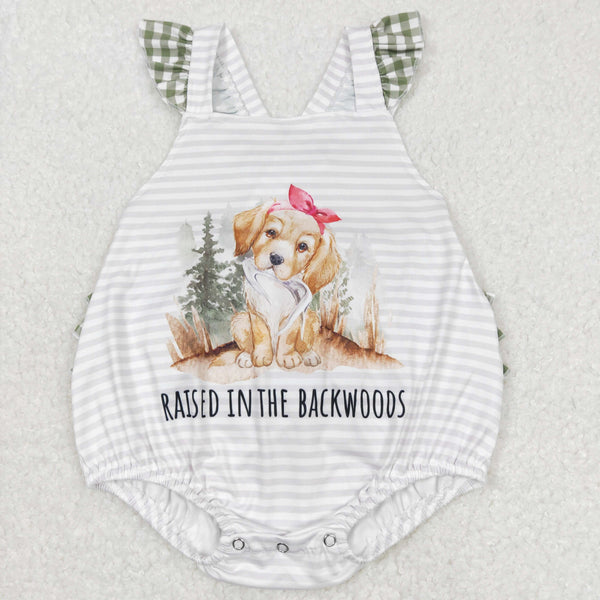 SR0658 baby girl clothes raised in the backwoods dog forest toddler summer romper