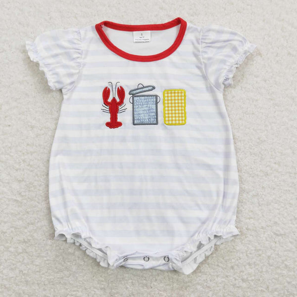 SR0743 baby girl clothes crawfish embroidery short sleeve romper toddler summer bubble