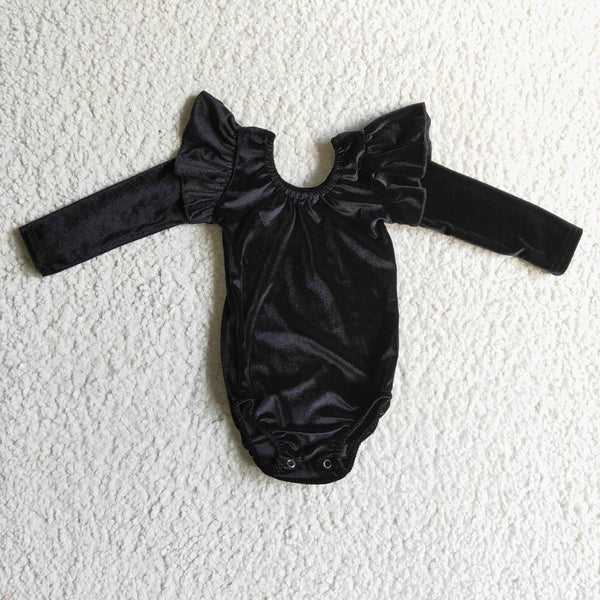 LR0208 black velvet bodysuit  baby girl clothes