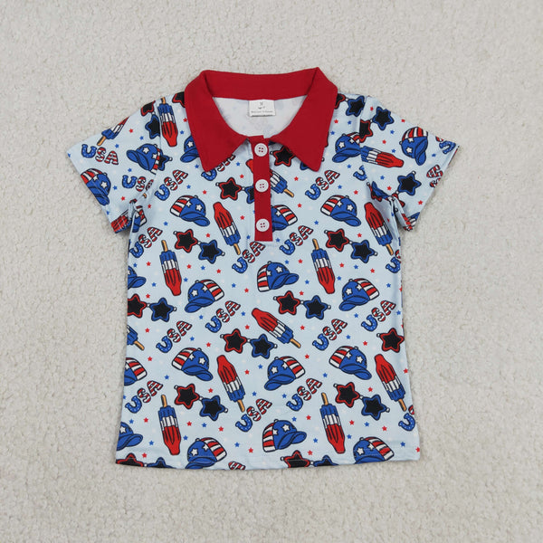 BT1767 RTS toddler boy clothes 4th of july flag boy summer top Tshirt