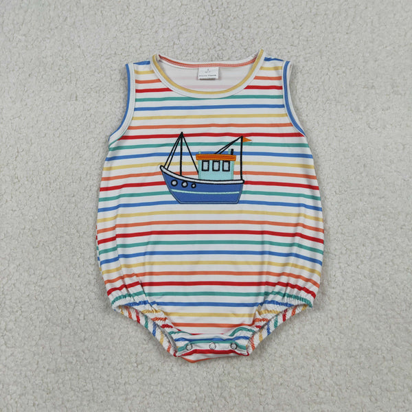 RTS SR3733 baby boy clothes boat embroidery boy summer bubble