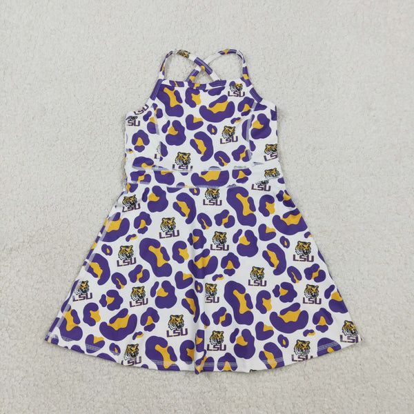 GSD3639 RTS toddler clothes state camo print girl yoga summer dress sports clothes