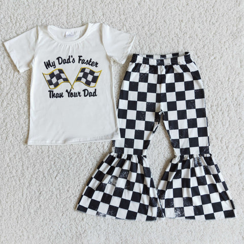 E8-29 girl my dad's faster black plaid short sleee spring fall set-promotion 2024.2.24