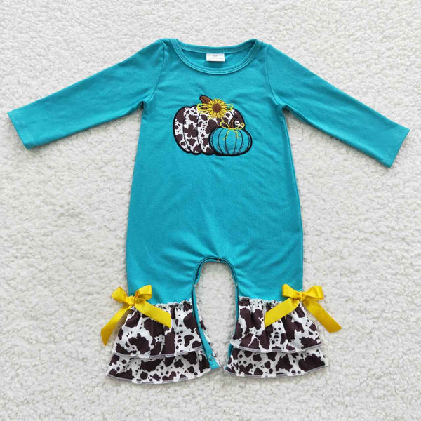 LR0354 toddler girl clothes embroidery pumpkin girl halloween romper