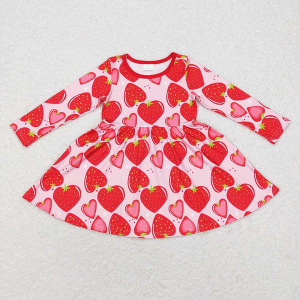 GLD0469 kids clothes girls strawberry winter long sleeve dress winter twirl dress