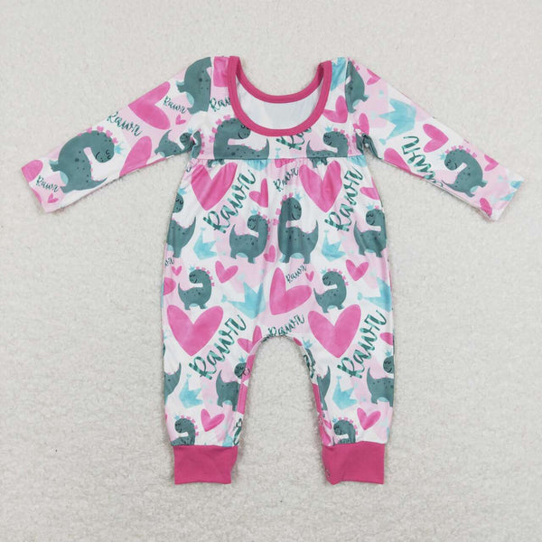 LR0877 baby girl clothes girl winter romper dinosaur romper heart toddler valentines day romper