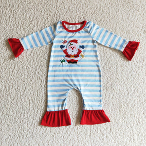 LR0120 santa claus embroidery girl christmas romper