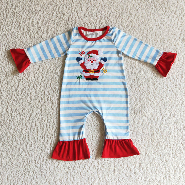 LR0120 santa claus embroidery girl christmas romper