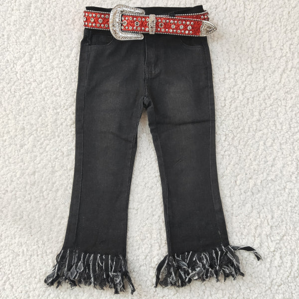 D4-30 baby girl clothes black tassel jeans winter pant 2