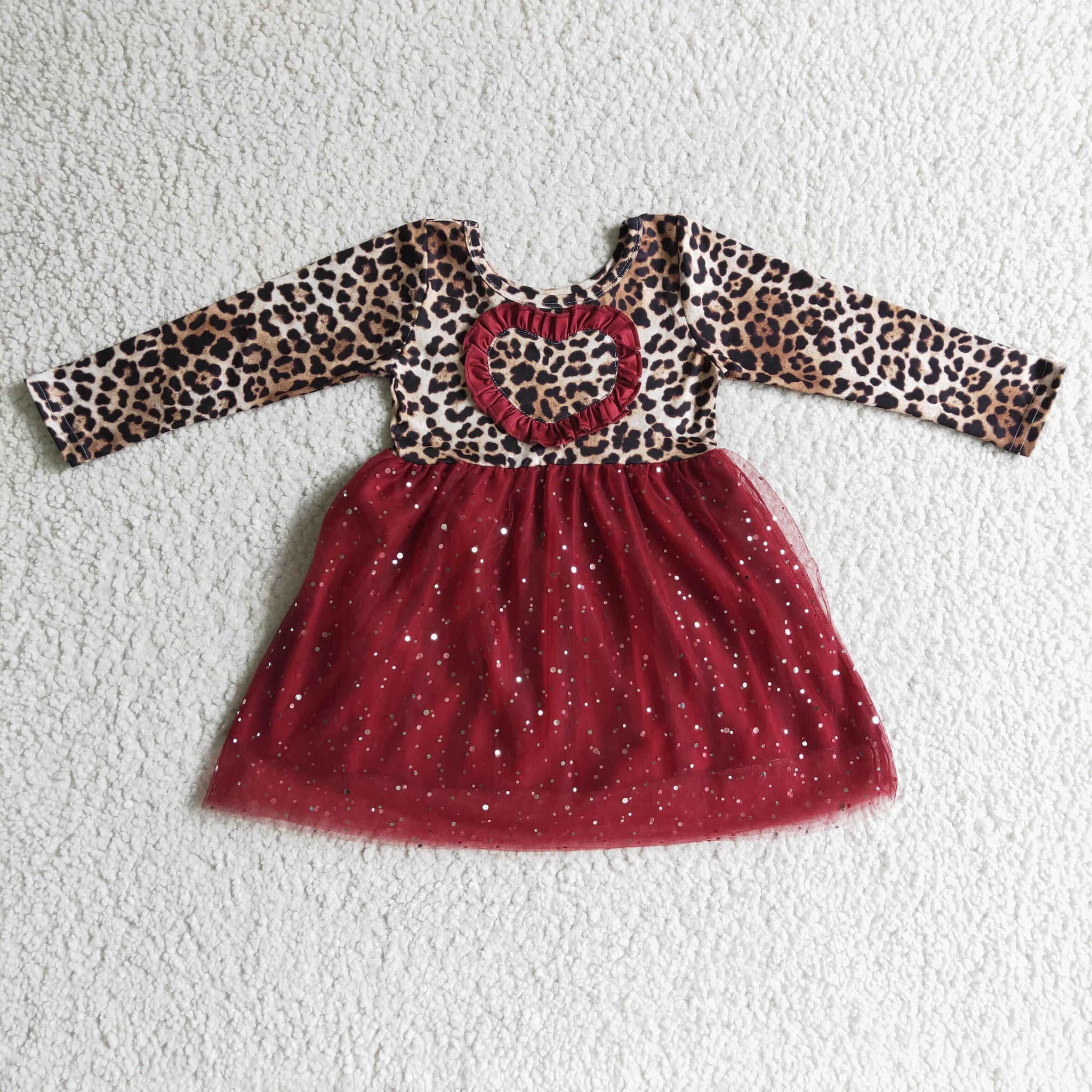 GLD0139 baby girl clothes leopard tulle valentines day dress-promotion 2024.12.28 $5.5