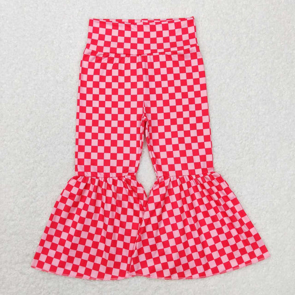 P0340 baby girl clothes girl red paild christmas pant girl bell bottom pant christmas flare pant