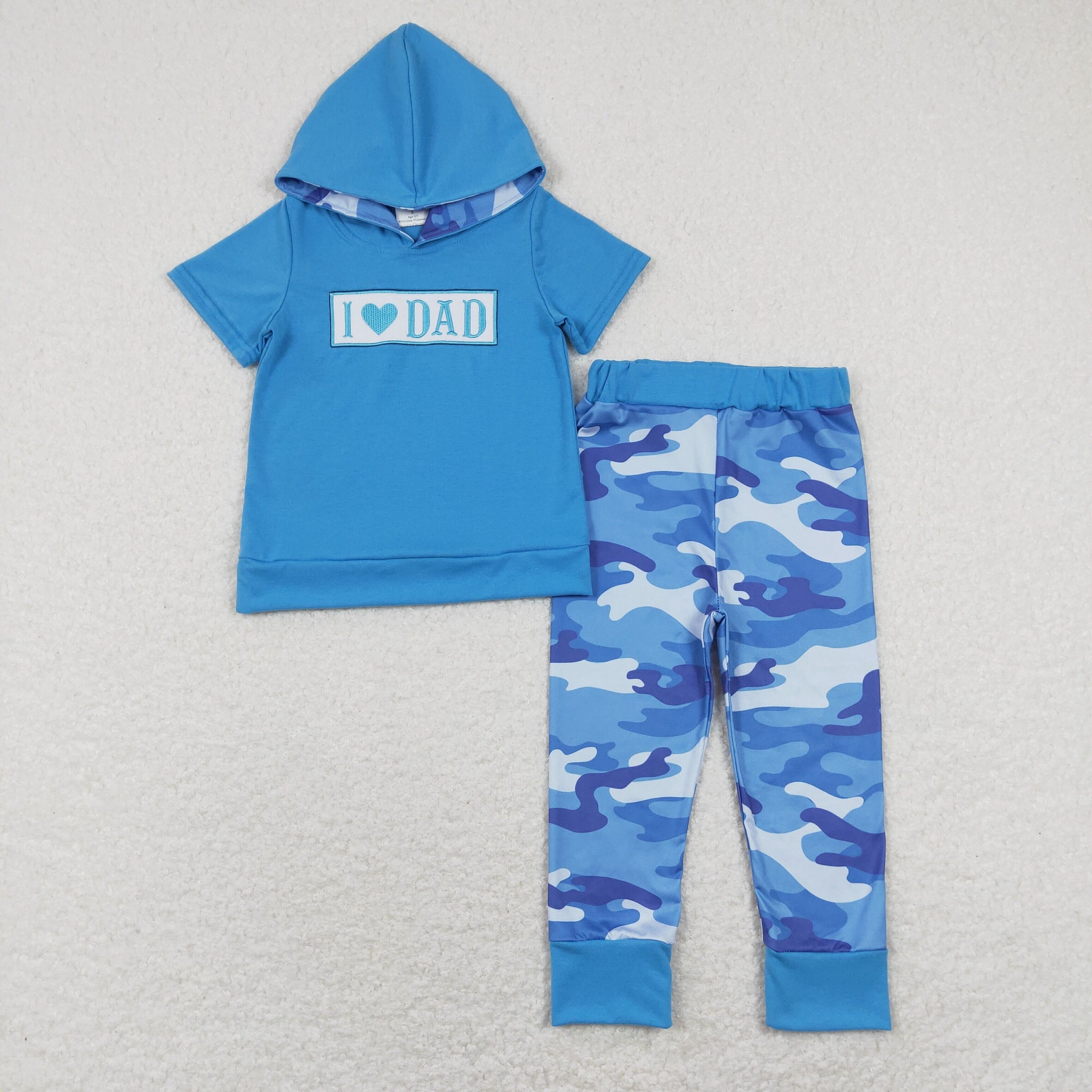 BSPO0281 baby boy clothes boy l love dad blue camo hooded outfit summer clothing set