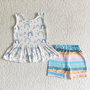 GSSO0011 kids clothing girl rainbow short sleeve colorful summer set-promotion 2024.5.18 $5.5