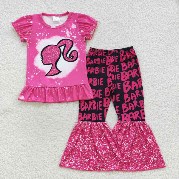 GSPO0786 toddler girl clothes pink girl bell bottom outfit