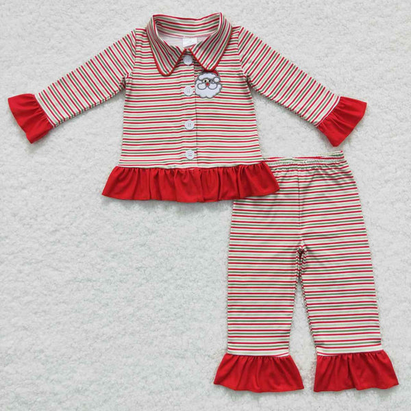 GLP0550 baby girl clothes santa claus embroidery girl christmas pajamas set