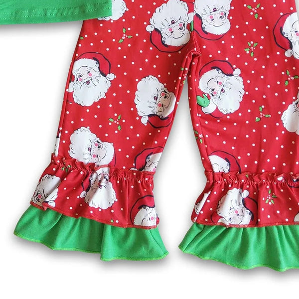 6 C7-4 Girl christmas outfit green santa claus jumpsuit overalls clothing set
