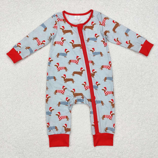 LR1082 RTS baby boy clothes dog toddler boy xmas winter romper christmas romper-bamboo