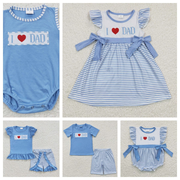 toddler clothes I love dad blue embroidery matching father's day clothing