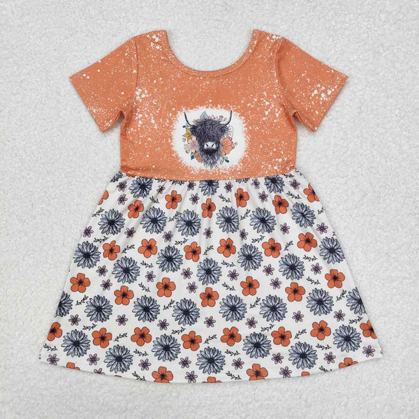 GSD1253 RTS toddler clothes hignland cow flower baby girl summer dress