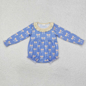 LR1941 RTS baby girl clothes grandmillennial blue bows girl winter bubble