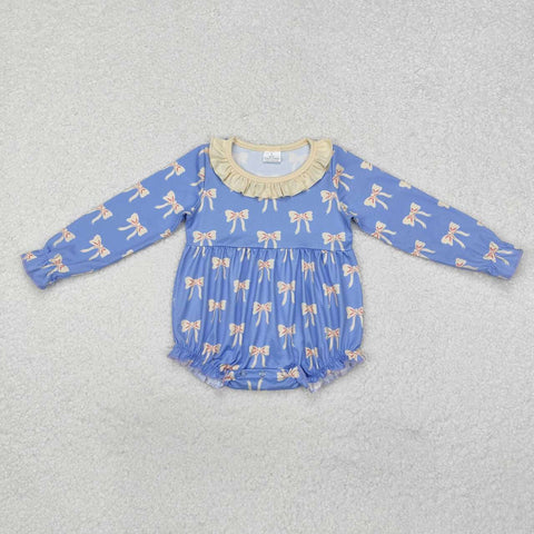 LR1941 RTS baby girl clothes grandmillennial blue bows girl winter bubble