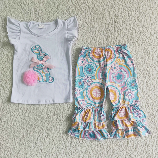 RTS Matching  toddler clothes  embroidery bunny print set girls easter summer clothing-2026.3.11