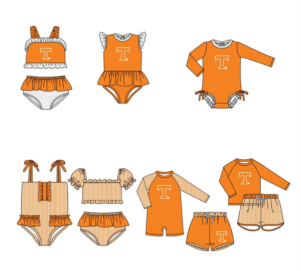 Produce order MOQ 5pcs each design state orange kids summer matching swim wear