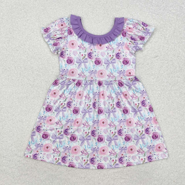 GSD1516 RTS baby girl clothes purple floral girl summer dress