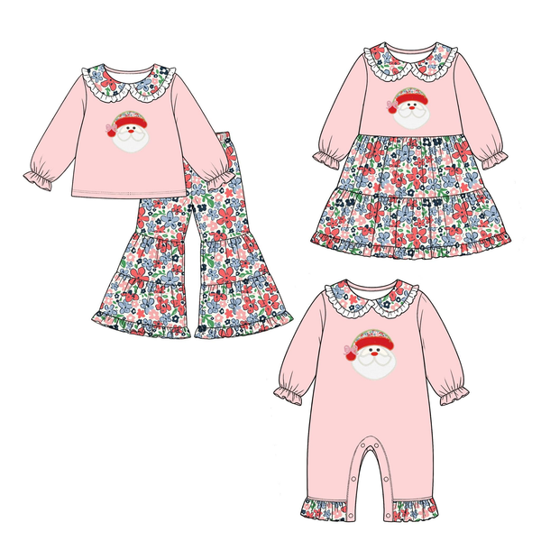 Preorder MOQ 5 pcs Each Style Christmas Santa Flower Kids Matching Clothes-2026.8.17