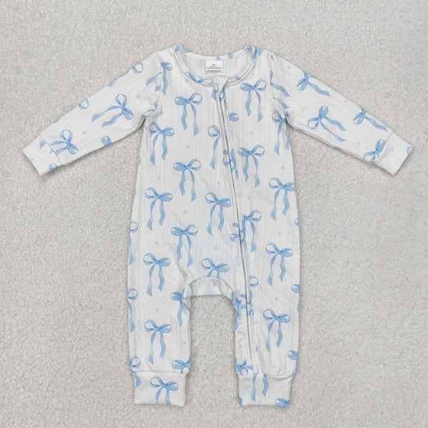 LR2070 RTS baby girl clothes blue bow grandmillennial girl winter romper