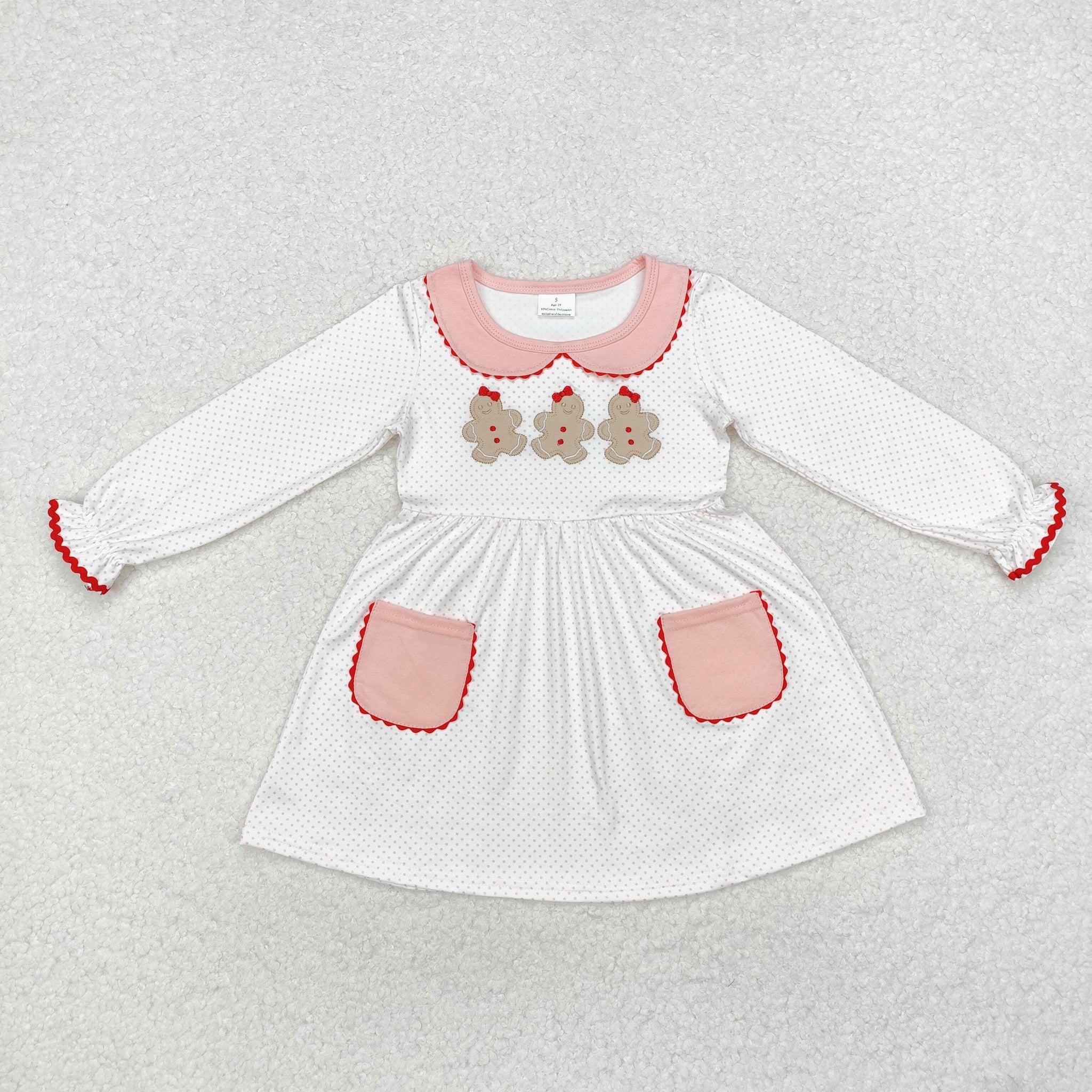 GLD0765 RTS toddler girl clothes embroidery  girl winter christmas dress