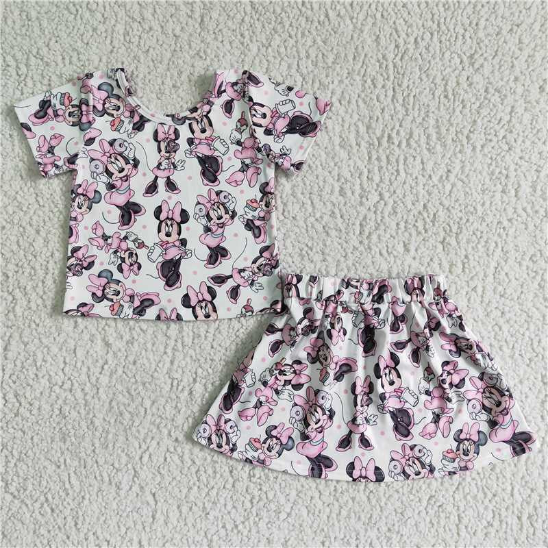 GSD0039 RTS girl clothes summer skirt cartoon short sleeve set