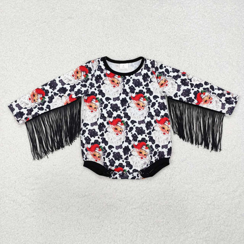 LR1827 RTS baby girl clothes santa claus black tassel girl winter christmas bubble