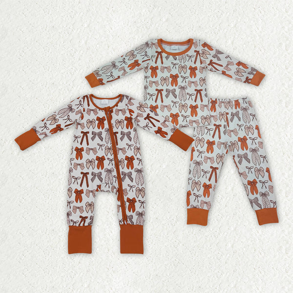 RTS Matching clothing kids fall bow print baby girl long sleeve winter clothes-2026.10.7