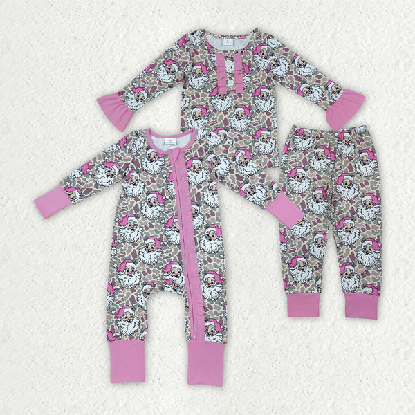 RTS Matching clothing kids Christmas pink print ruffle long sleeve clothes-2026.10.27