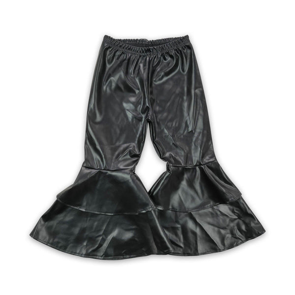 P0034 RTS baby girl clothes girls pants black leather pant toddler bell bottoms