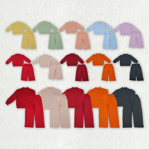 RTS Matching clothing Mommy And Me solid long sleeve top and wide leg pants outfit-2026.10.14