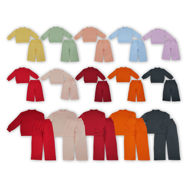 RTS Matching clothing Mommy And Me solid long sleeve top and wide leg pants outfit-2026.10.14