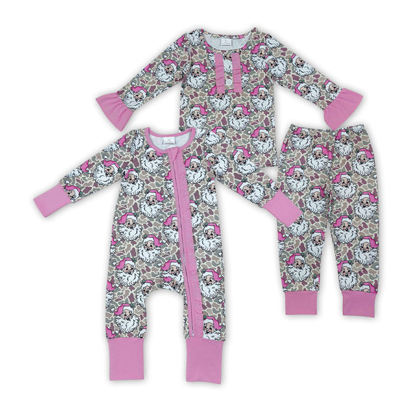 RTS Matching clothing kids Christmas pink print ruffle long sleeve clothes-2026.10.27