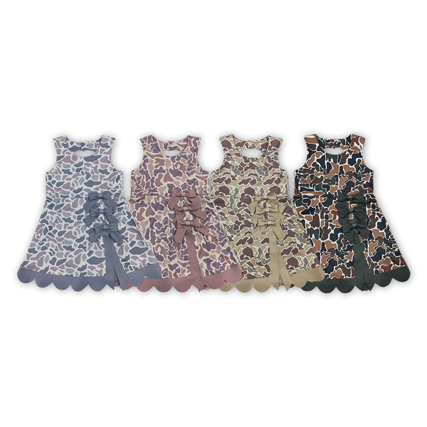 RTS Matching clothing camo print kid sleeveless scallop bow dress fall clothing-2026.9.28