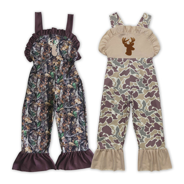 RTS Matching clothing fall deer camo print kid sleeveless ruffle overalls fall clothing-2026.9.28