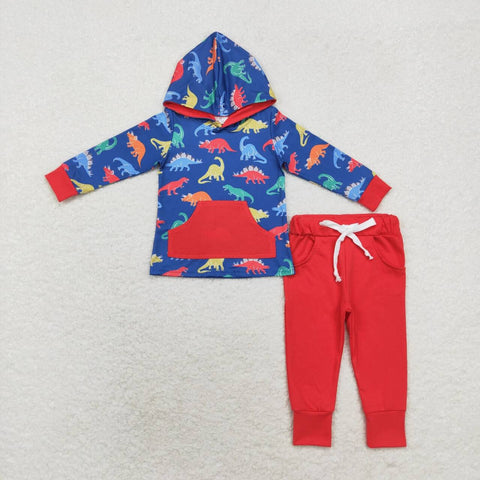 BLP0637 RTS toddler boy clothes dinosaur boy hoodie winter set