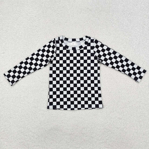 GT0864 RTS toddler girl clothes black gingham girl winter top shirt