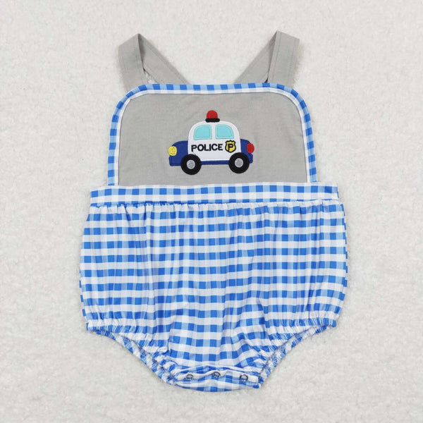 SR0997 RTS baby boy clothes embroidery  police blue boy summer romper newborn summer clothes