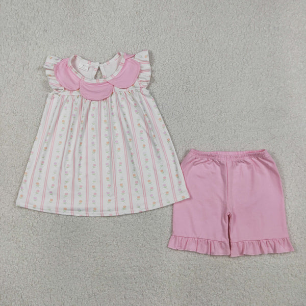 GSSO3363 RTS kids clothes floral girl summer outfit clothing set summer shorts set