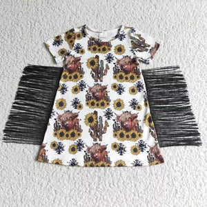 GSD0084 girl summer cow tassel short sleeve dress-promotion 2024.5.18 $5.5