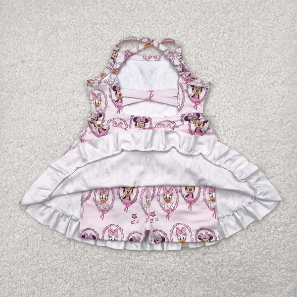 GSD2343 RTS toddler girl clothes cartoon mouse girl summer dress yoga clothes athletic sports clothes